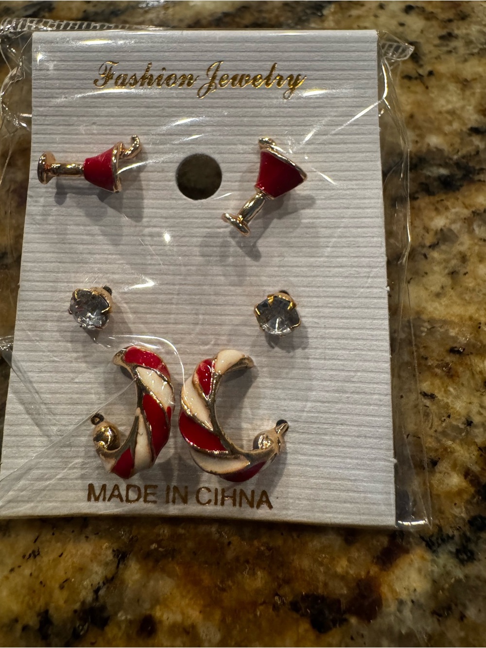 Fashion Jewelry Red and Cream Enamel Earring Trio Set